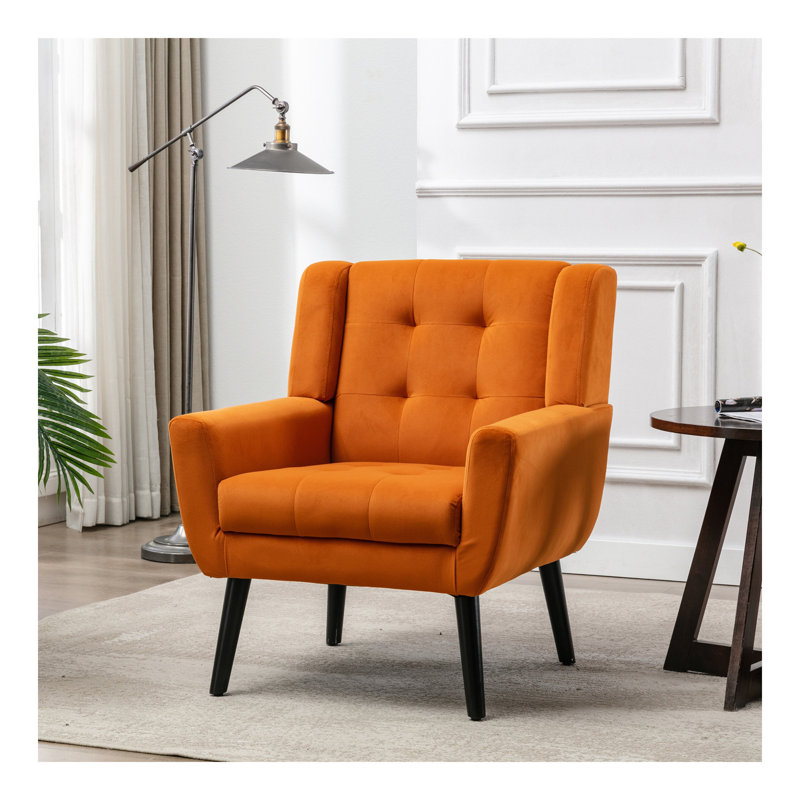 Chaise de chambre à coucher avec accoudoirs noirs, moderne et ergonomique, Velours orange