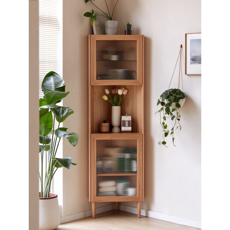 Armoire de rangement entièrement en chêne massif avec compartiment à trois zones