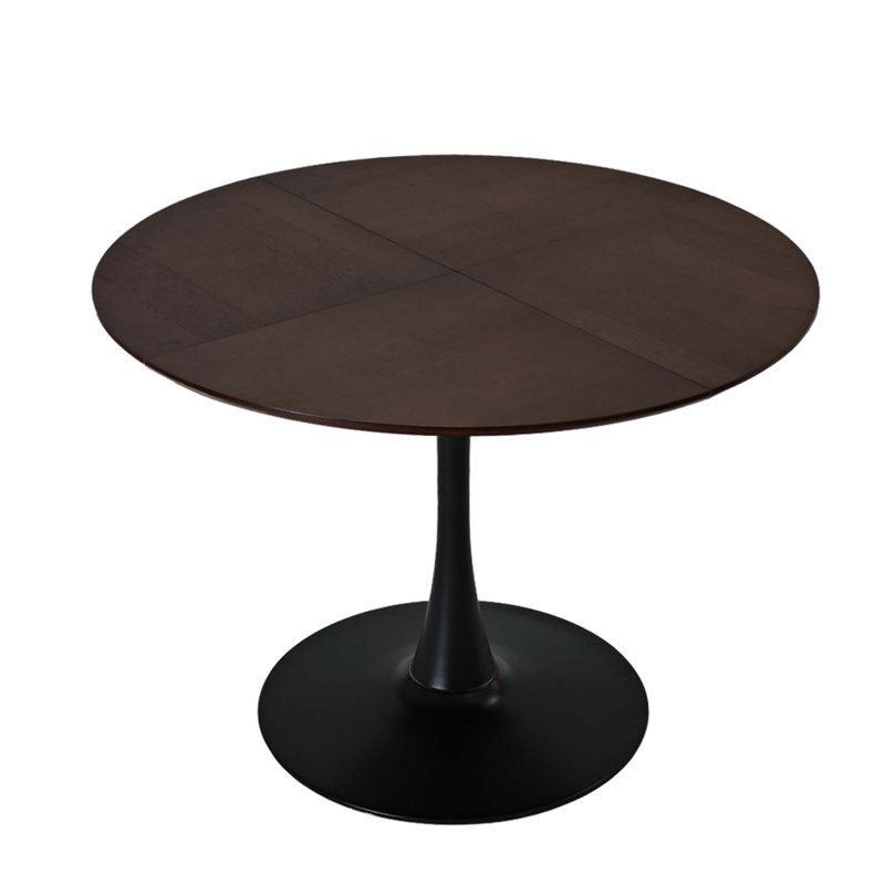 Modern Round Dining Table, Four Patchwork Tabletops With Metal Base, Black, 29.53" H x 47.24" L x 47.24" W, Black