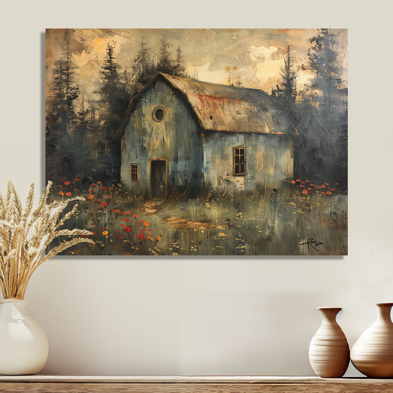 Gris, gris, hiver, chalet champêtre, H 16 po x l 32 po x P 1 po, Métal métal