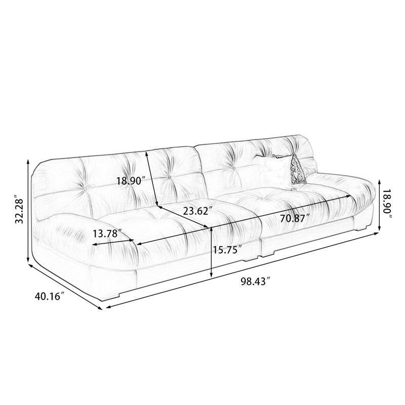 Coussin de canapé modulaire en cuir blanc, Blanc, H 32,28 po x l 98,43 po x P 40,16 po