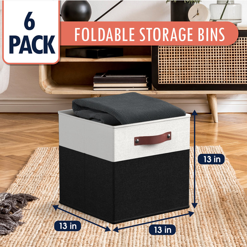 Ensemble de bacs de rangement en tissu, Blanc / noir, H 13 po x l 13 po x P 13 po