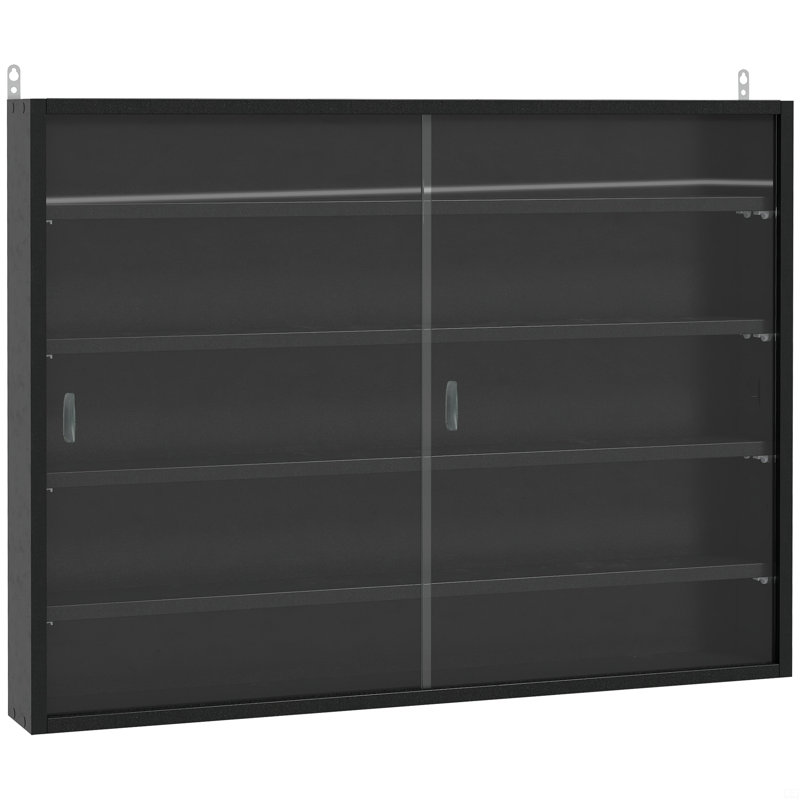 Vitrine à 5 niveaux, vitrine en verre avec 2 portes et tablettes réglables, fixation murale, Noir
