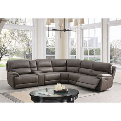 Kantu Brown Synthetic Leather Motion Sectional Sofa
