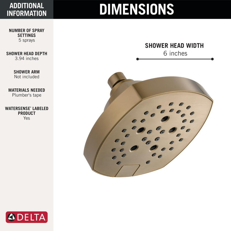 Pomme de douche à pluie multifonctionnelle universelle avec technologie H2Okinetic, Bronze champagne