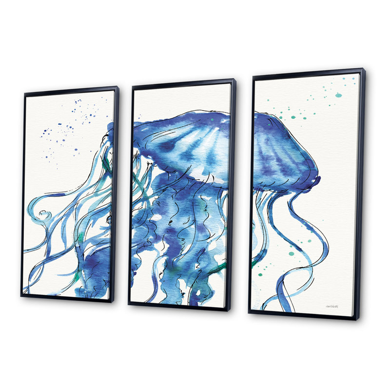 «Blue Deep Sea X», ensemble d'art mural sur toile encadré nautique et côtier, L 36 po x H 28 po, Cadre noir