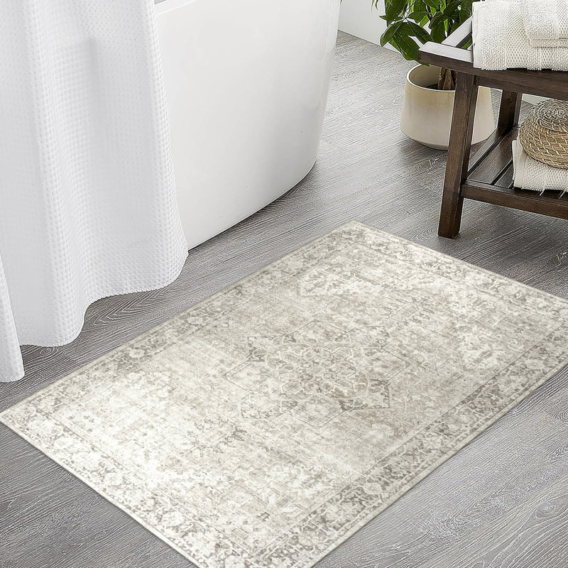 Tapis bleu Samiur Lyle, Beige Ivory, Rectangle 2' x 3'