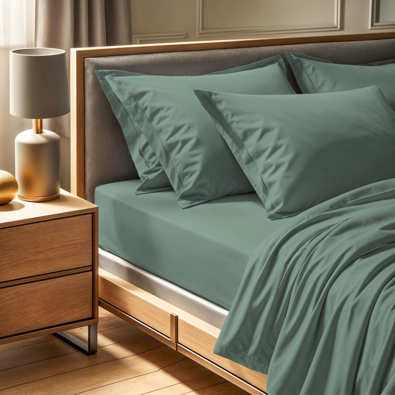 100% Cotton Ranforce Fitted Sheet, Green, 55.1 x 74.8 + 11.8 Deep | 145 Thread Count | Machine Washable at 86°F | Soft, Durable, and Breathable Bedding for Comfortable Sleep Experience