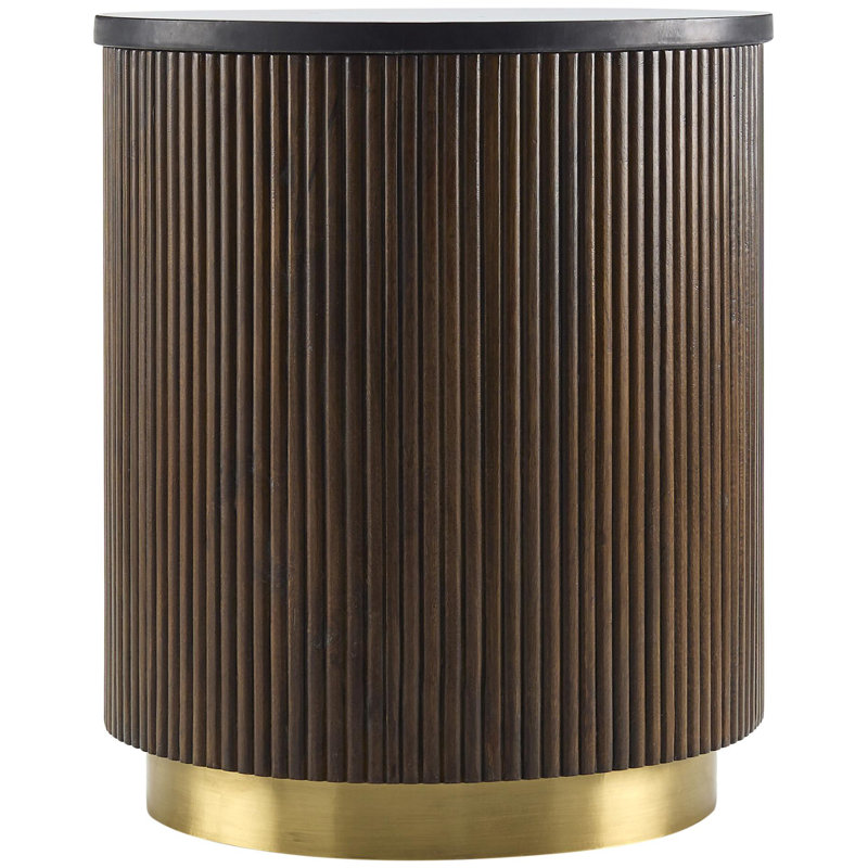 Mooney Dark Wood and Black Marble End Table with Gold Accents