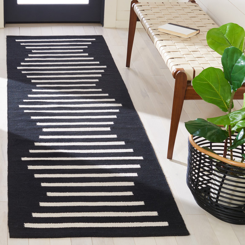 Estiben Hand Woven Cotton Striped Rug, Runner 2'3" x 8'