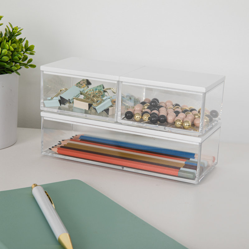 Clear Stackable Plastic Storage Bins with White Lids, 3 Pack
