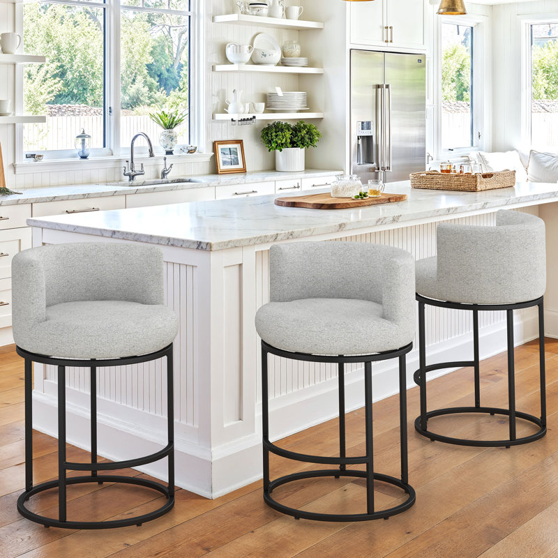 26" Sculptural Swivel Modern Counter Stool, Light Gray