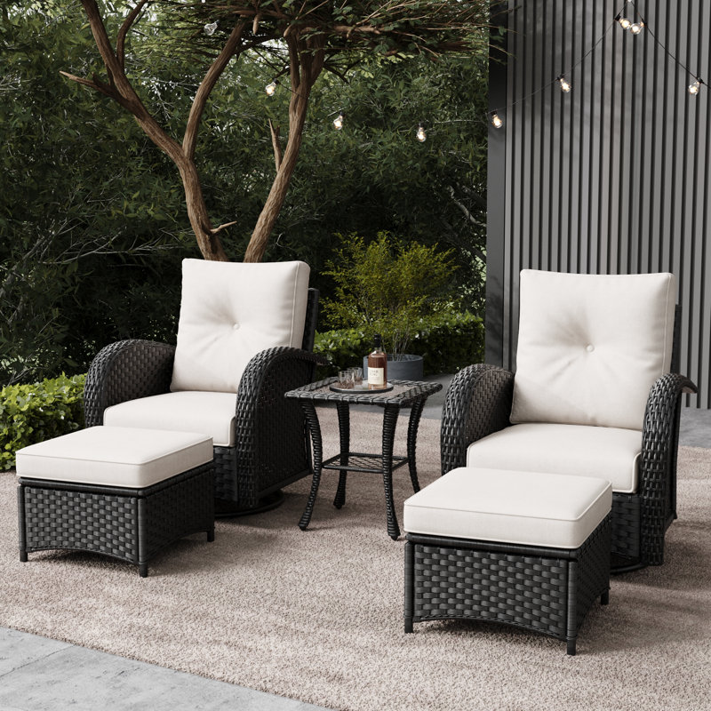 Layinsun Wicker Outdoor Patio Ottomans Set Of 2, Beige, Black