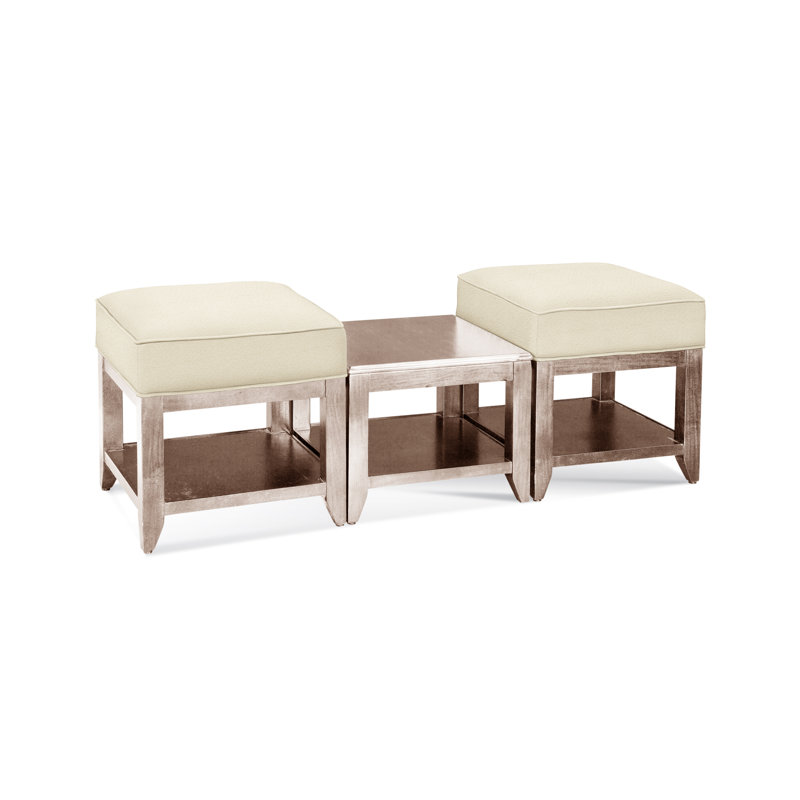 Elements Upholstered Cube Ottoman, Neutral Performance Plaid; 0121-93, Bisque