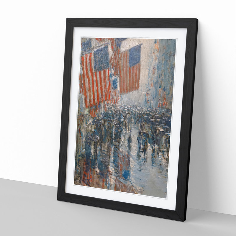 Rainy Day on Fifth Avenue by Childe Hassam - Picture Frame Painting, 36cm H x 27cm W x 2cm D, Black Framed