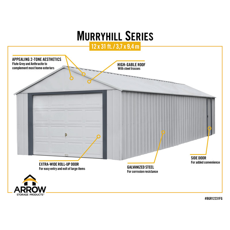 Murryhill 12' x 31' Gray Galvanized Steel Garage Kit with Shelving