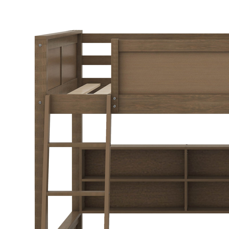 Bunk Bed With Storage Cabinets And USB Ports, Antique Wood, Full XL Over Queen
