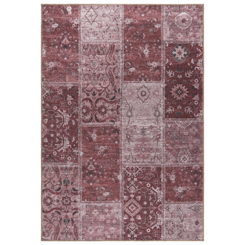 Tapis intérieur patchwork en polyester tissé à la machine, Rouge, 3 pi 11 po x 5 pi 7 po