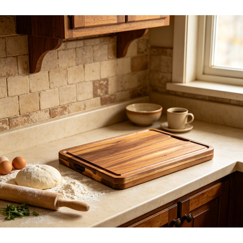 Planche à découper en bois d'acacia avec rainure à jus, grande planche à découper en bois massif pour la préparation des repas de cuisine et le service des aliments
