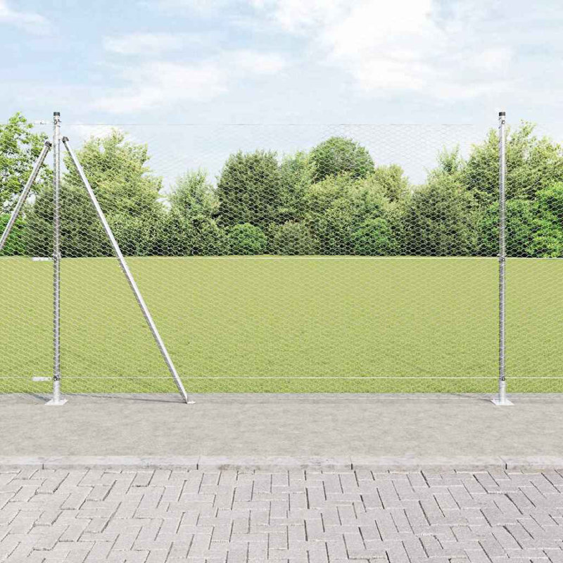 Vidaxl Fence With Posts PVC-Coated Steel, Silver, 140cm H x 1000cm W x 3.2cm D