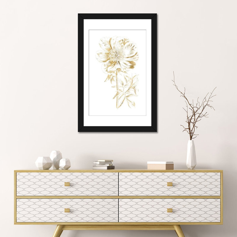 «Gilded Botanical VIII», reproduction sur toile tendue, H 24 po x l 16 po x P 1 po, Papier d'art encadré noir, Blanc