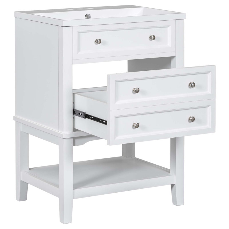 Meuble-lavabo 24 po avec lavabo, armoire de rangement avec tiroir et tablette ouverte, cadre en bois massif