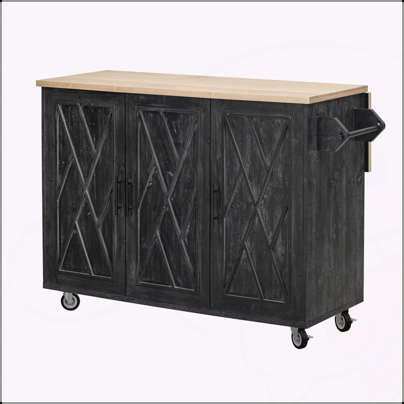 Versatile Farmhouse Kitchen Island with Multiple Functionalities and Stylish Design, Black