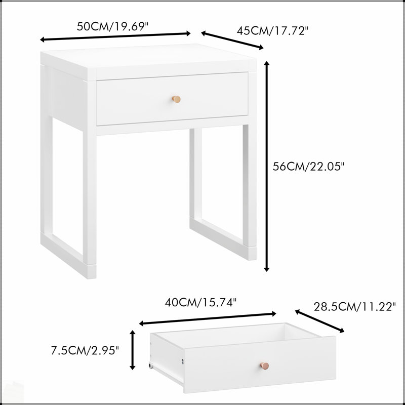 Modern White Nightstand With Spacious Drawer, Minimalist Design For Small Spaces And Easy Assembly