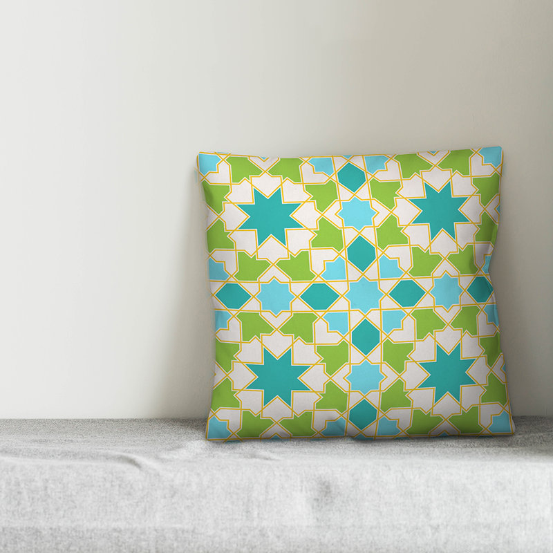  Coussin décoratif intérieur / extérieur Tile, Polyester / Bourre en polyester, 16 po x 1 po, Vert / sarcelle / firozi