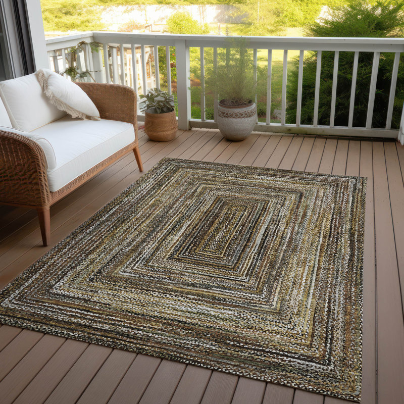 Machine Washable Indoor/Outdoor Xhevrie ACN1725 Brown Rug, Rectangle 9' x 12'