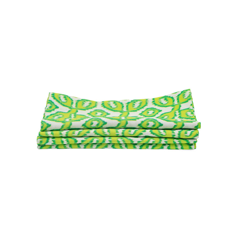 Ikat Napkins, Set Of 4, Green/White