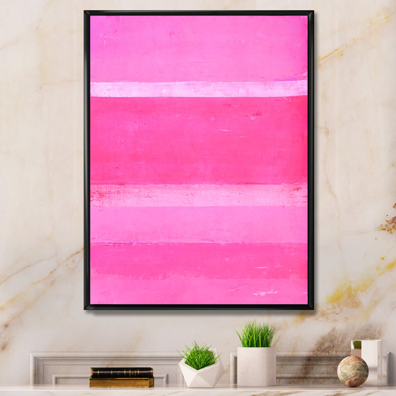 Bandes abstraites roses - peinture sur toile, H 20 po x l 12 po x P 1 po, Cadre flottant noir