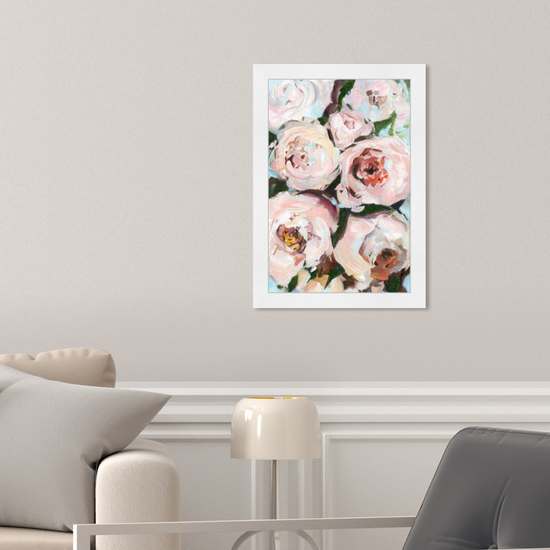 Magnifiques pivoines - peinture encadrée, H 17 po x l 12 po, Cadre blanc