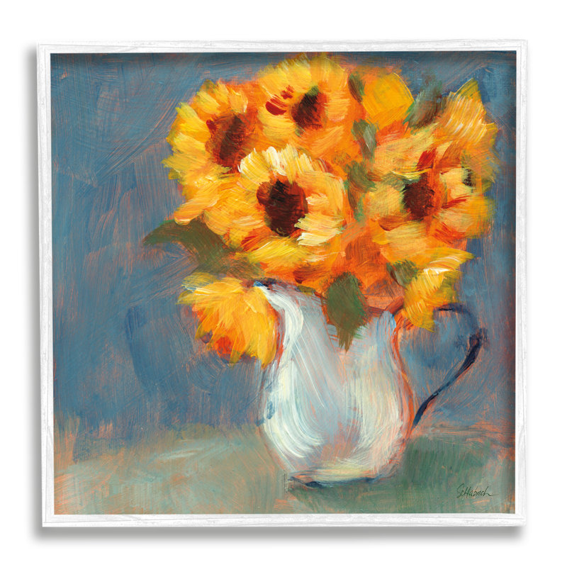 White Framed Sunflower Vase Canvas Print, 12" x 12"