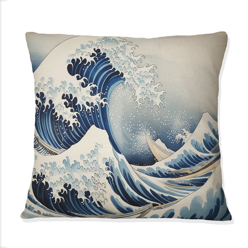 Chef-d'œuvre La grande vague de Kanagawa IV - Coussin décoratif imprimé chef-d'œuvre