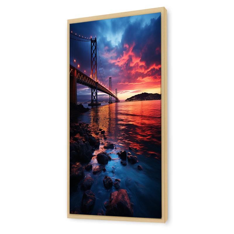 Pont panoramique lever de soleil Iiii - Ponts, art mural, Cadre flottant brun, H 60 po x l 28 po x P 1,5 po