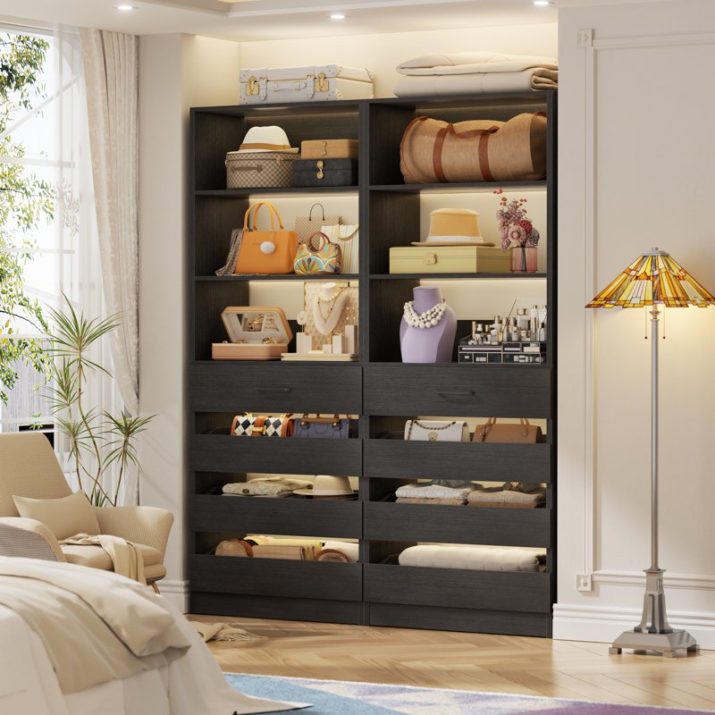 Système d'organisation sur pieds avec armoire à 4 tiroirs Rushville, Noir