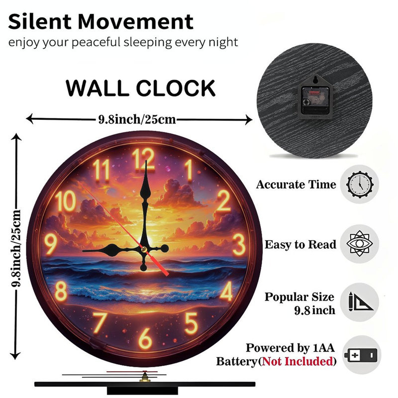 Clock With Ocean Sunset Scene