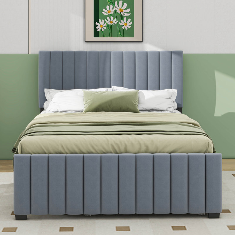 Lit plateforme double avec lit gigogne, gris