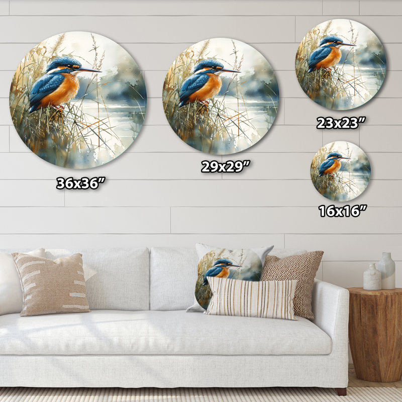 Jodiel - reproduction d'art moderne en métal bleu, oiseau rond en métal, art mural, H 36 po x l 36 po