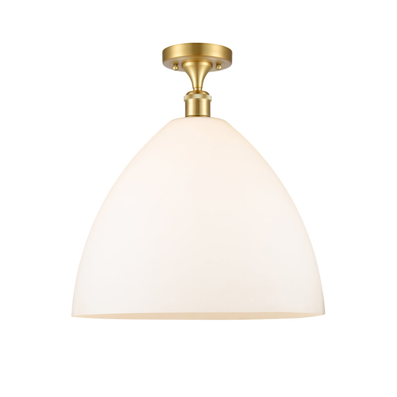 Plafonnier semi-encastré 1 lumière Germinia, Blanc mat, H 18,75 po x l 16 po x P 16 po, Or satiné