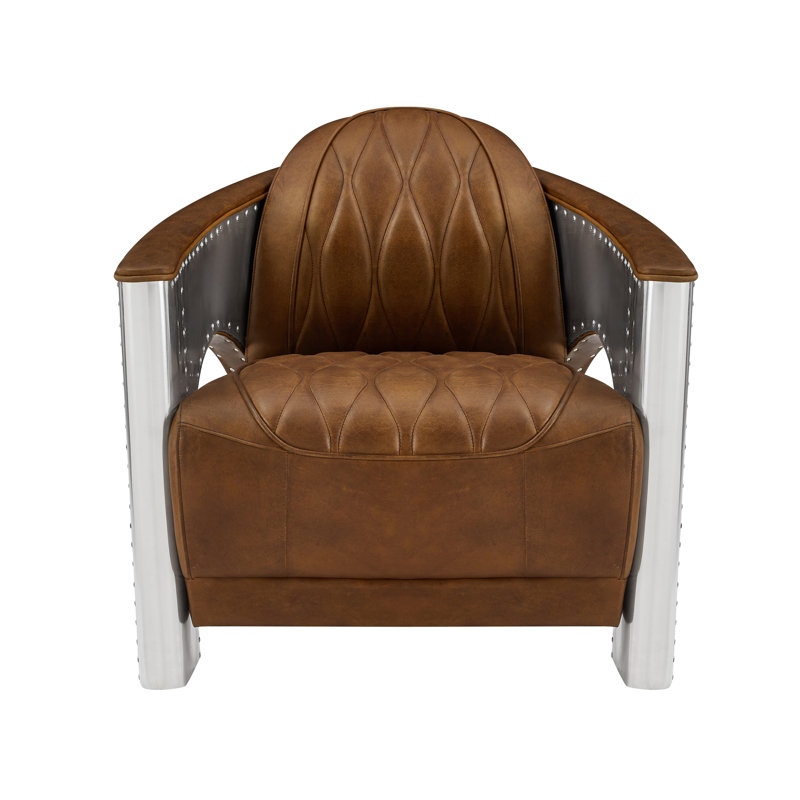 Fauteuil en cuir véritable Art Leon, fauteuil d'appoint industriel Mid-Century, Brun