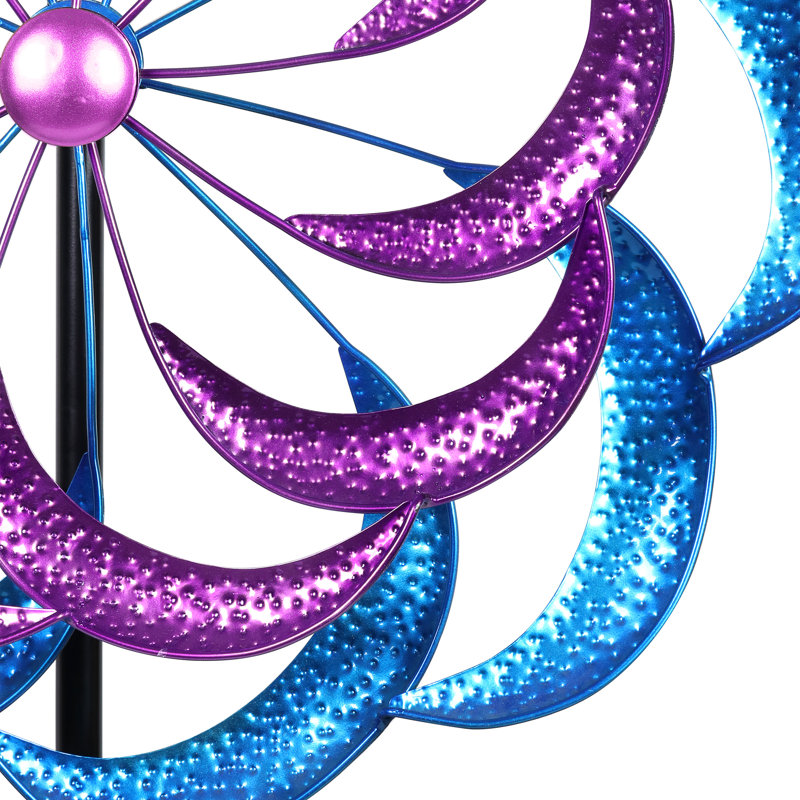 Large Purple and Blue Metal Double Kinetic Garden Spinner Stake
