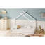 Lit double blanc pour, construction en bois de pin, conception de plancher sécuritaire en blanc, maison en forme de plateaux ouverts, assemblage facile, jeu indépendant