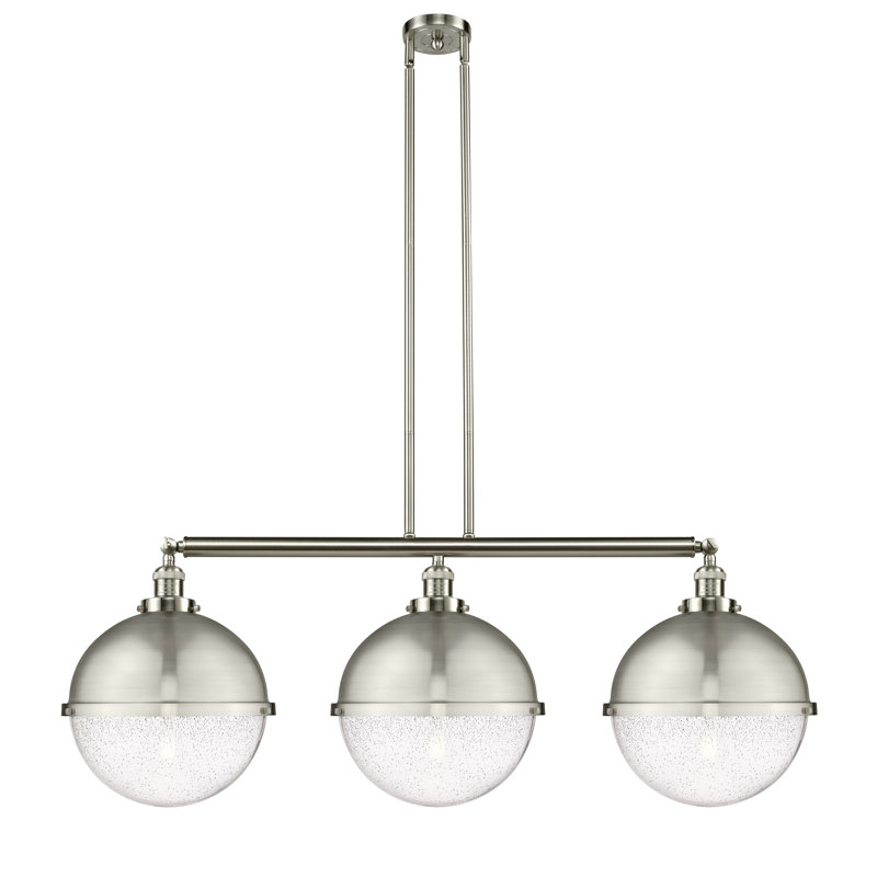 Luminaire suspendu linéaire à 3 lumières pour îlot de cuisine Almonor, Nickel satiné brossé, DEL, Grainé