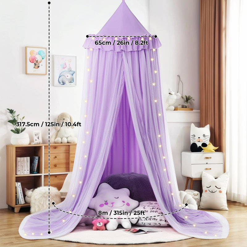 Large Bed Canopy with Star Lights, Double Layer Canopy for Bed,  Canopy Bed Curtain, Purple