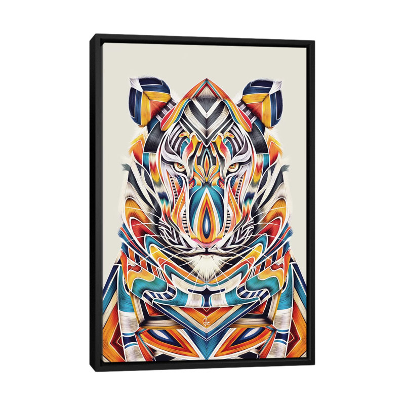 « tygr », impression sur toile tendue, H 26 po x l 18 po x P 1,5 po, Toile avec cadre noir, Pas de tapis