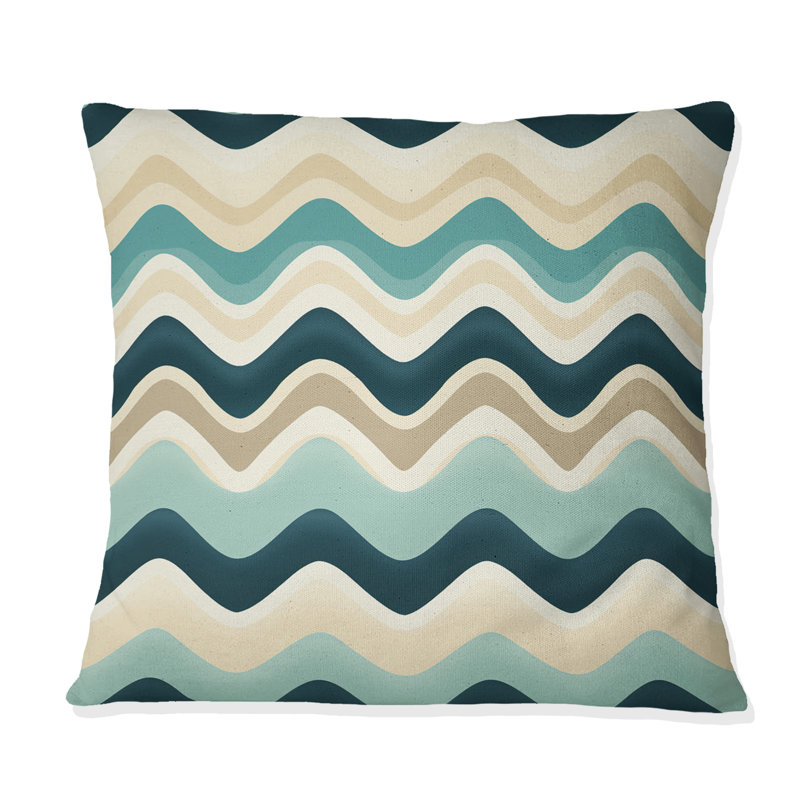 Coussin décoratif à chevrons beige et bleu, H 16 po x l 16 po