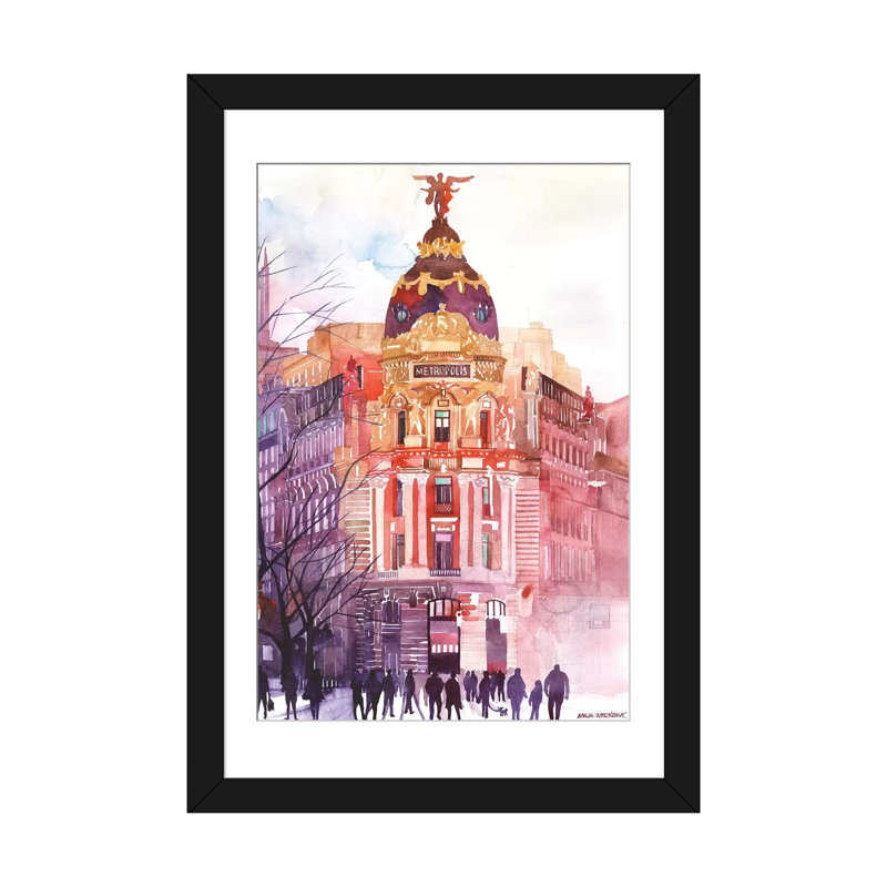 «Madrid» par Maja Wronska, impression sur toile, H 24 po x l 16 po x P 1 po, Papier d'art encadré noir, Blanc