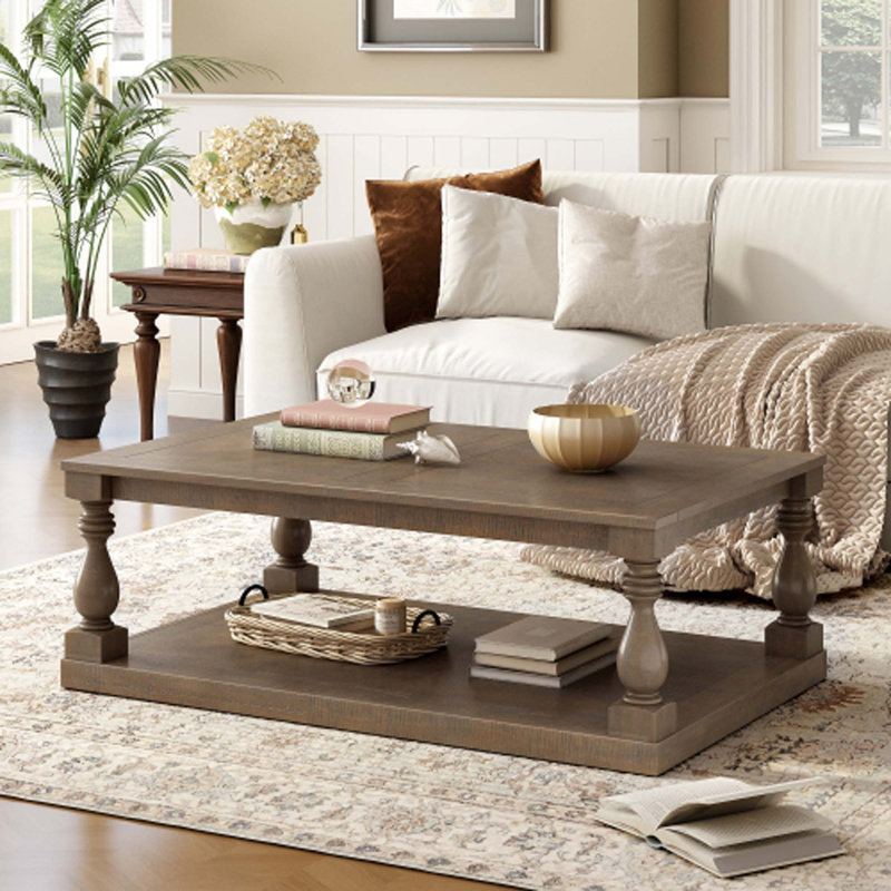 Table basse avec tablette de plancher, Brun